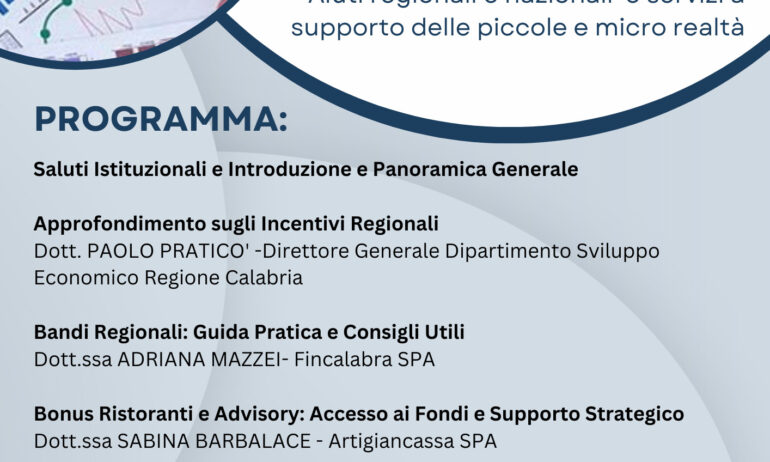 “Incentivi alle Imprese”: è il titolo del webinar che si terrà giovedì 8 febbraio alle ore 16.30