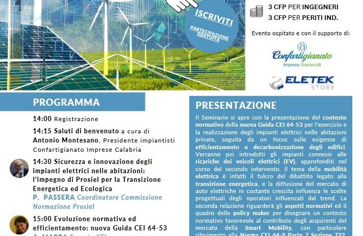 Il 23 ottobre seminario sulle normative che regolano la realizzazione e l’esercizio degli impianti elettrici